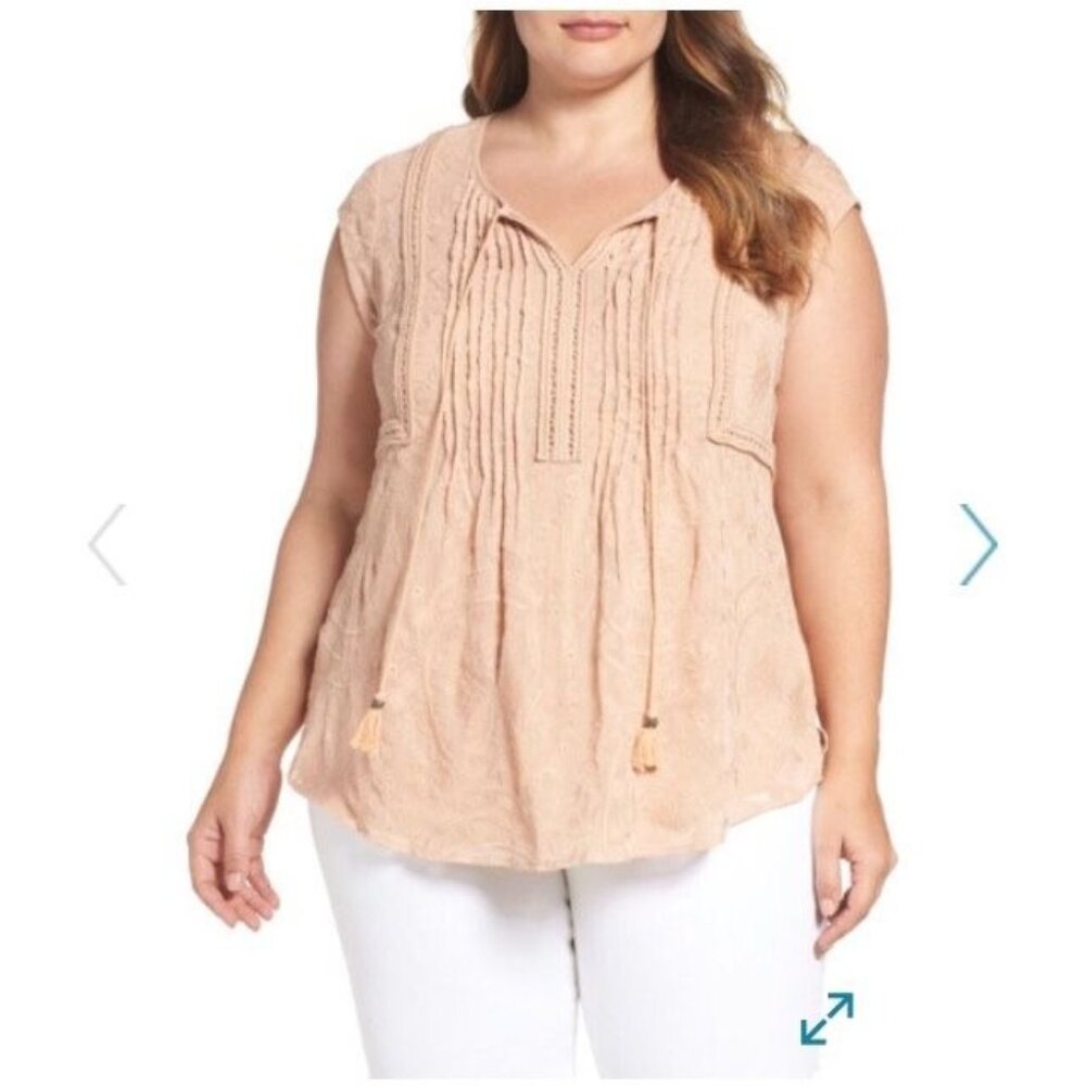 DR2 Daniel Rainn Cap Sleeve Top Womens Blush Embroidered 2X NWT Lined BOHO